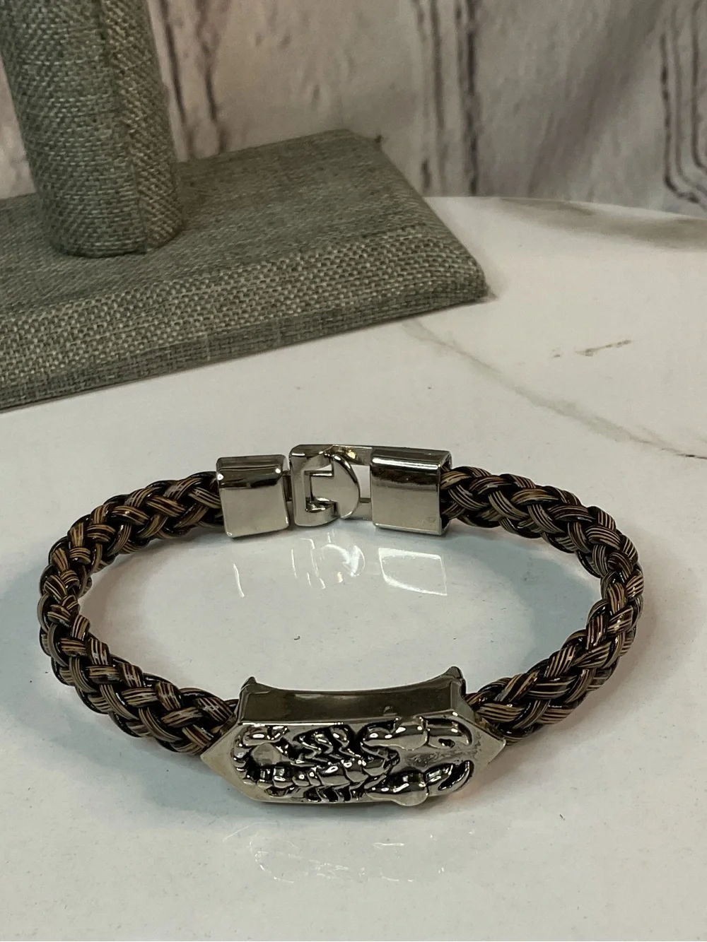 🌟🌟 Scorpion Silver and Brown Braided Bracelet